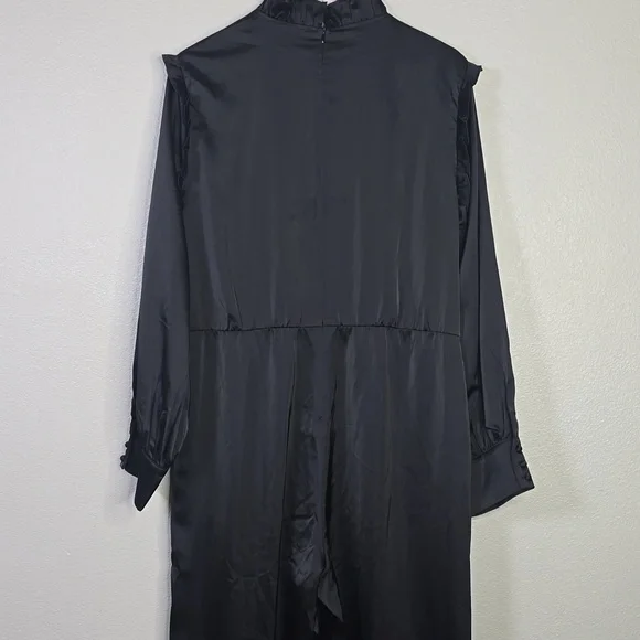 Disturbia Pintuck Rufflw Black Long Sleeve Ruffle- Jumpsuit Size 12 Belt Missing - Picture 10 of 13